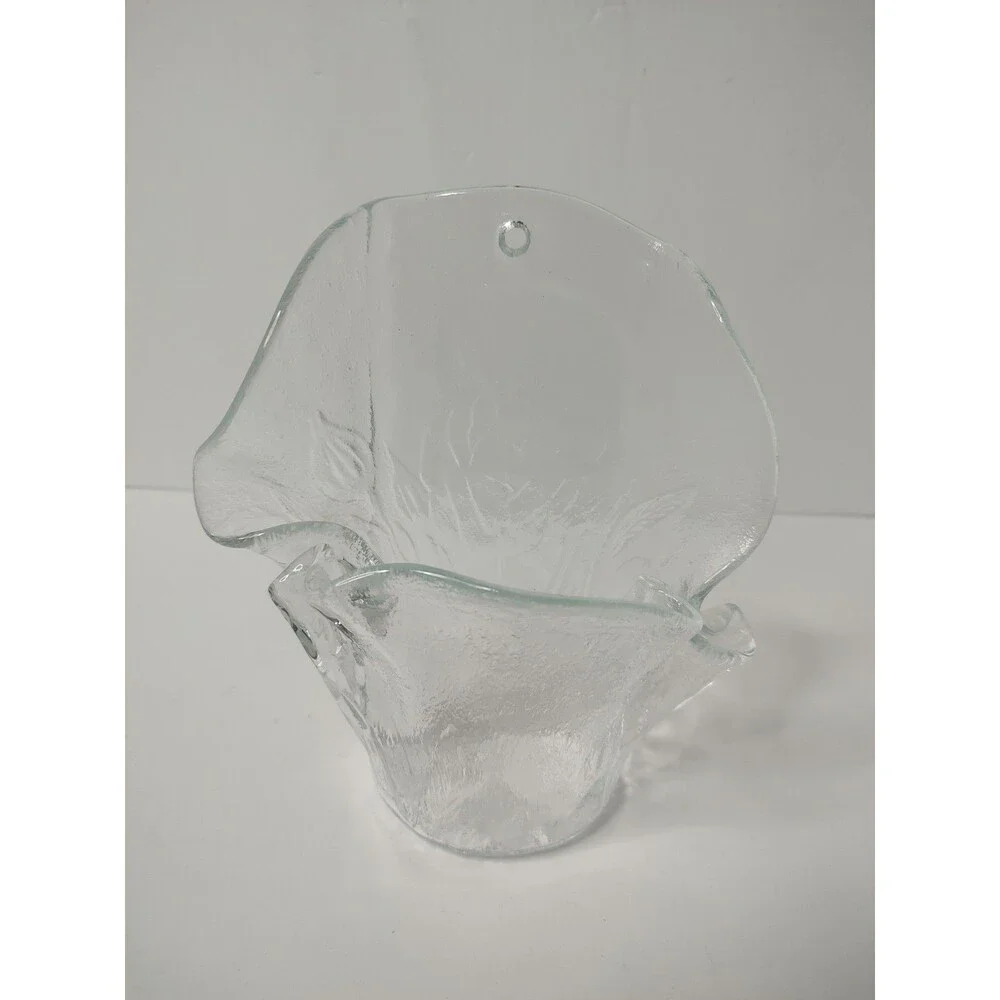 Muurla Finland Clear Ice Glass Wall Pocket Handkerchief Vase Kallioinen 7.25